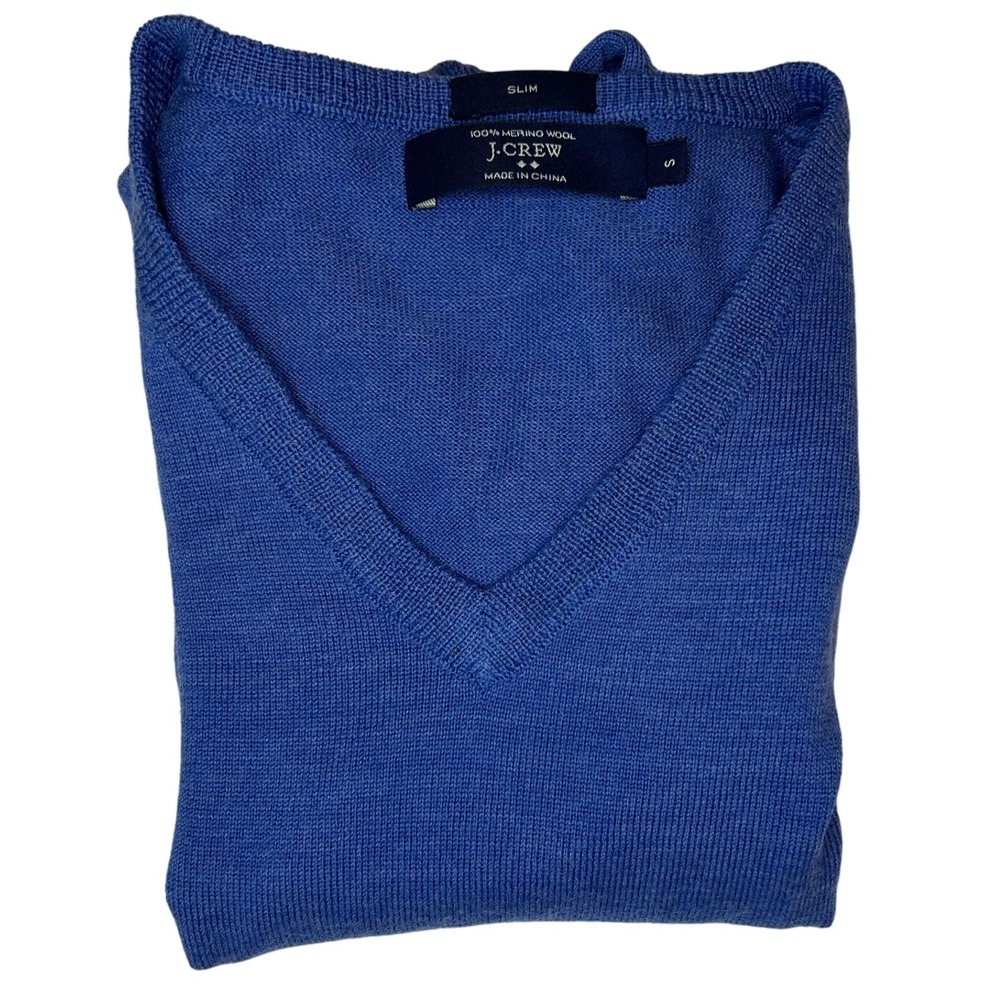 J. Crew‎ Slim Fit Men's V-Neck Soft Merino Wool Pullover Sweater Small Blue
